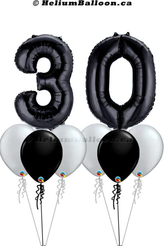 Make your Own Bouquet Black Number 34 inches with 6 Balloons or 12 Balloons (Age 10 to 99)