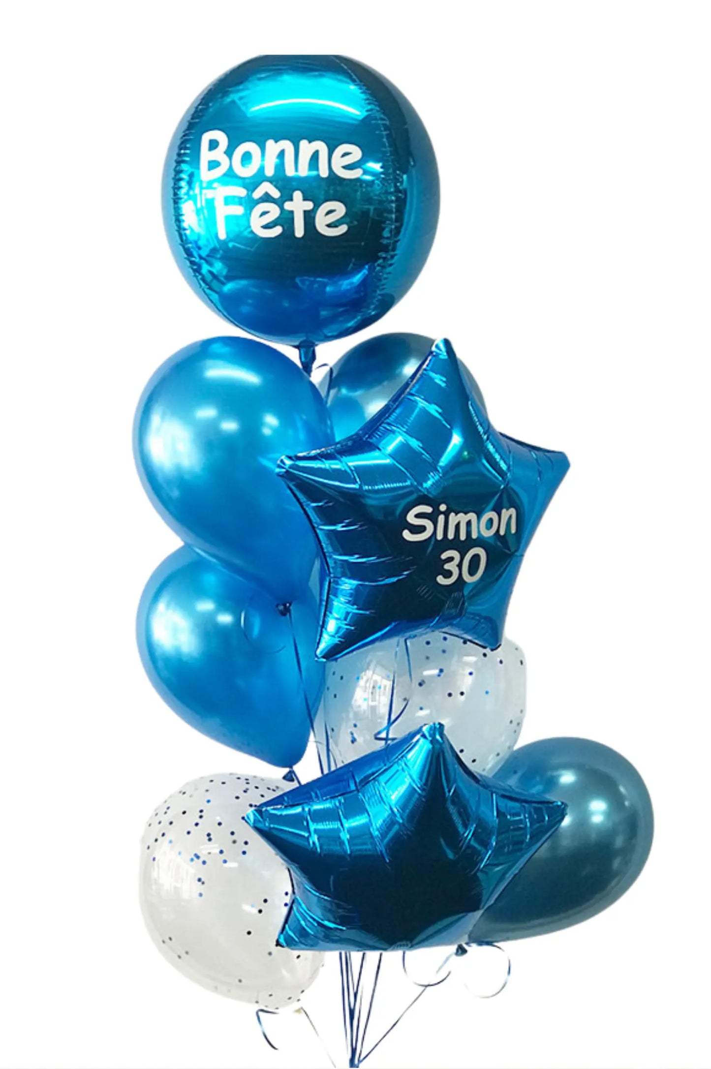 Bouquet Personnalisé - 9 Ballons - Confettis et Étoiles (Couleurs disponibles)