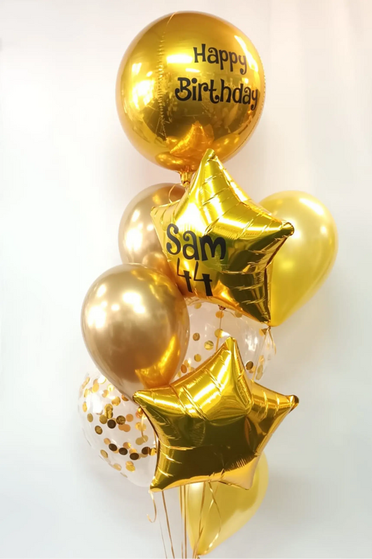 Personalized Elegant 9 Balloon Bouquet - Confettis & Stars (Colors Available)