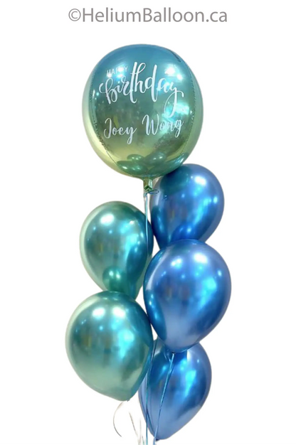 Personalized Balloon With 5 Chrome Balloons - Blue & Green