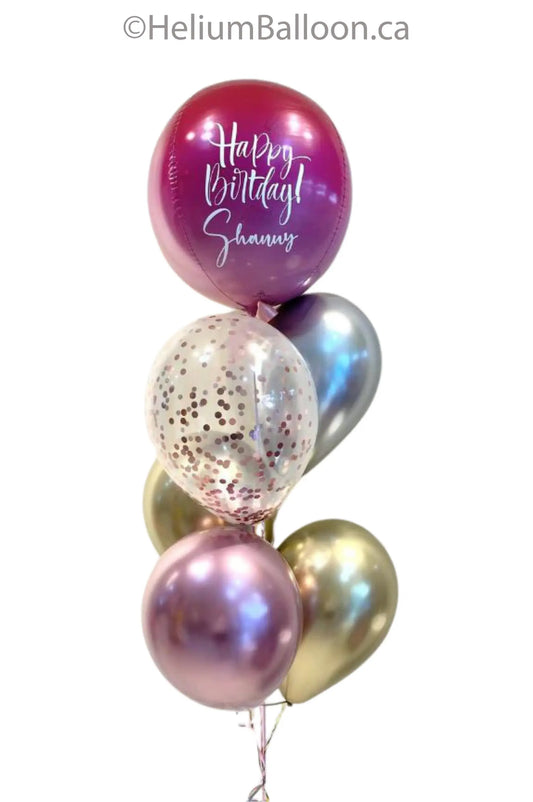 Personalized Balloon With 5 Chrome Balloons - Pink