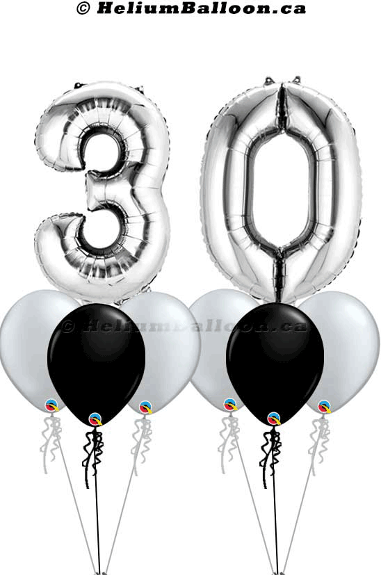 Make your Own Bouquet Silver Number 34 inches with 6 Balloons or 12 Balloons (Age 10 to 99)