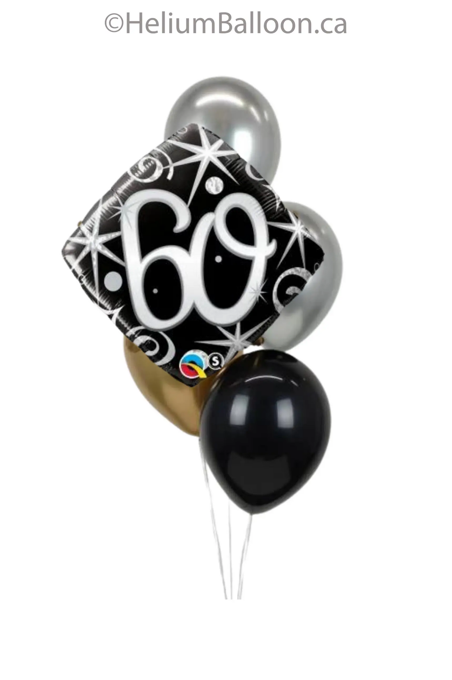 Bouquet de 5 Ballons avec âge 30/40/50/60/70/80 ans - Ballons  Noir, Or et Argent Chromés