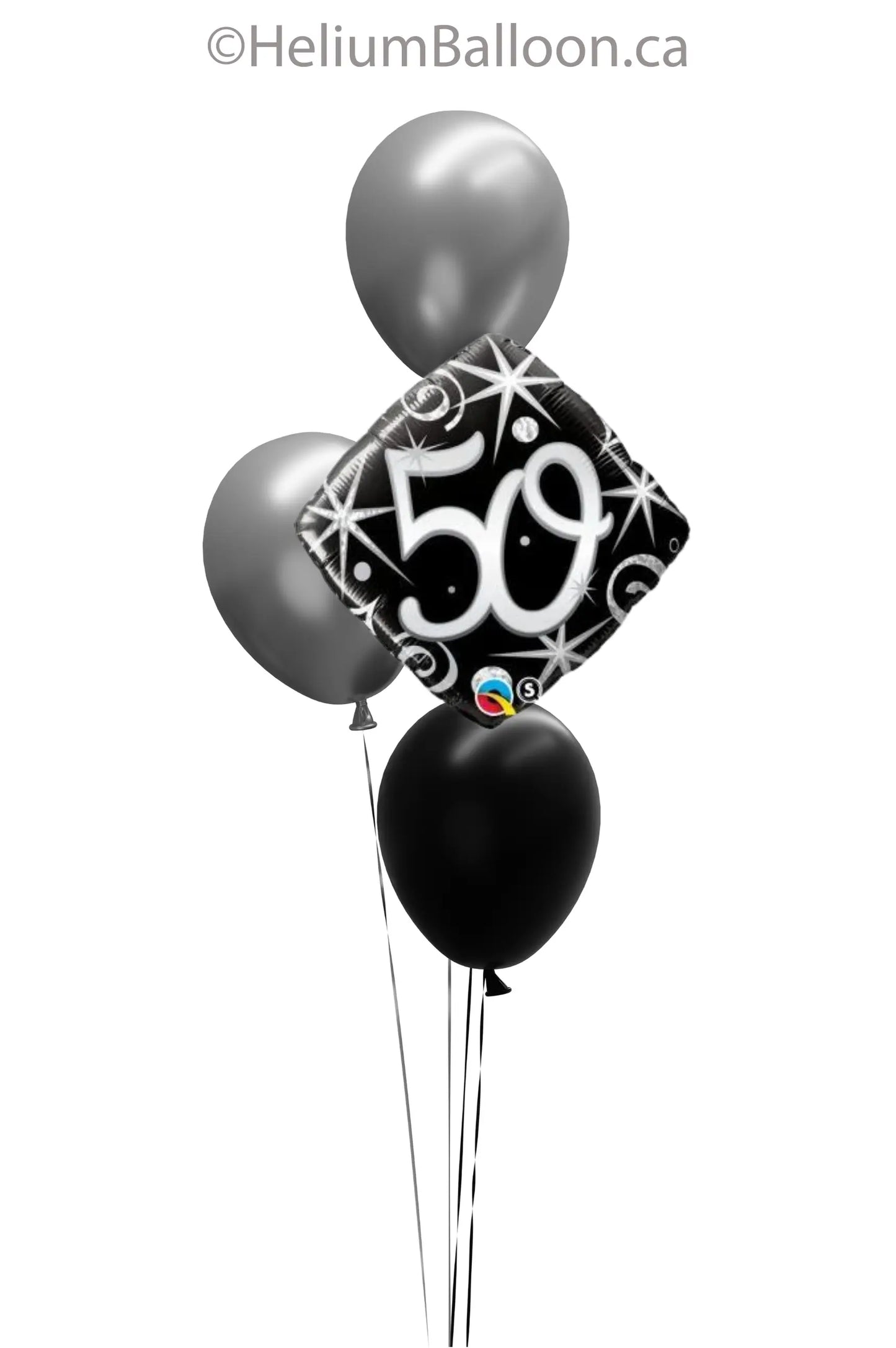 Bouquet de 4 Ballons avec âge 30/40/50/60/70/80 ans - Ballons Noir, Argent Chromé