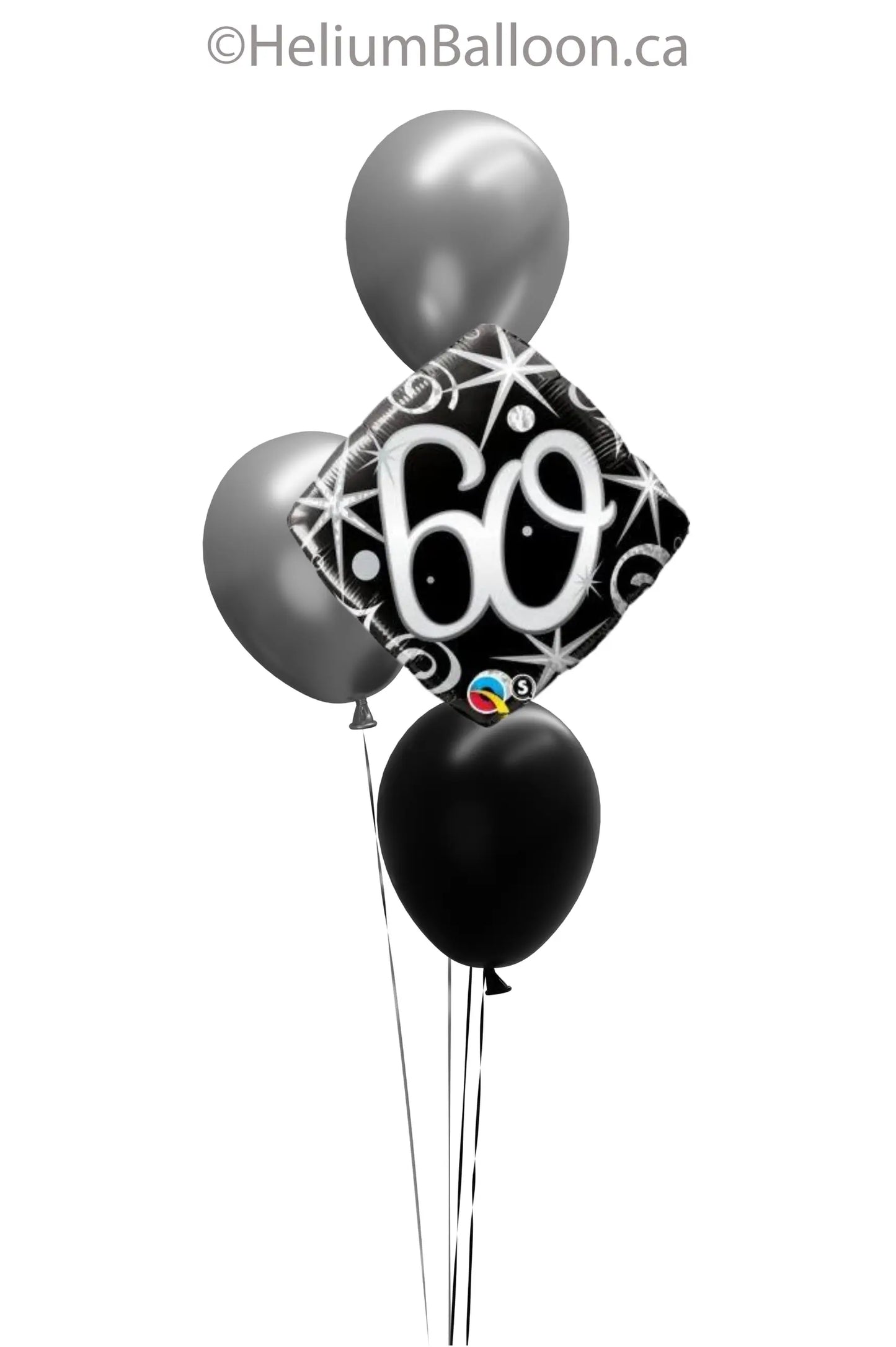 Bouquet de 4 Ballons avec âge 30/40/50/60/70/80 ans - Ballons Noir, Argent Chromé