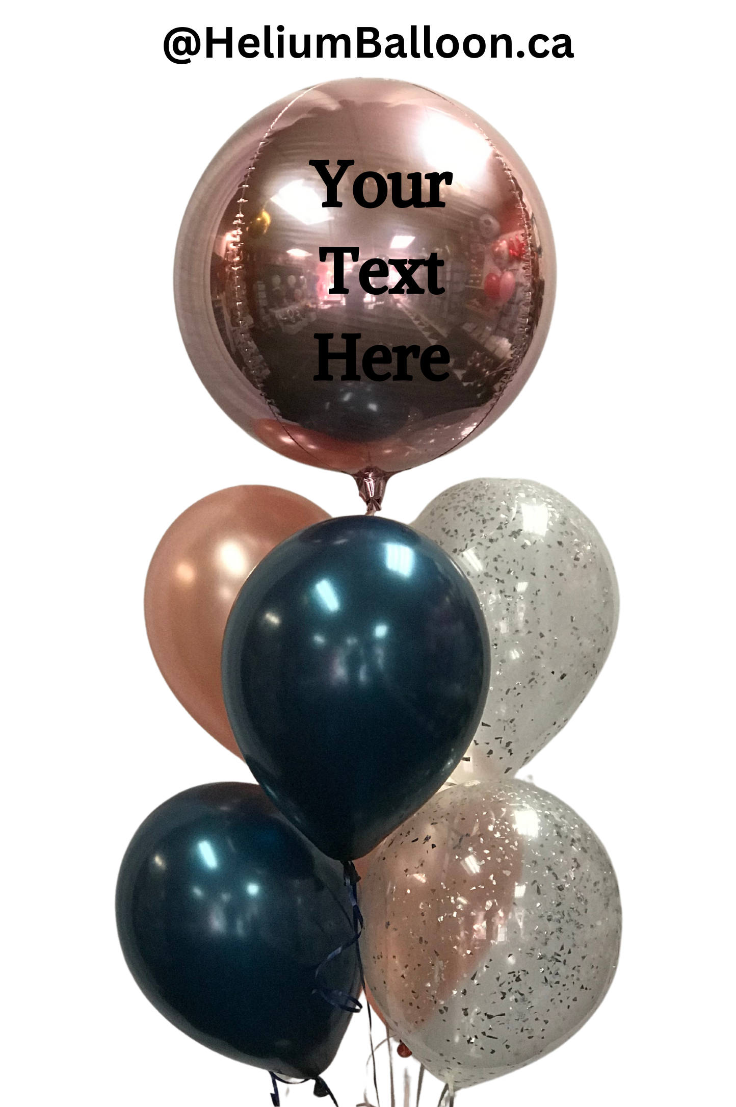 Metallic Balloon Bouquet With Text or Logo - Colors of Your Brand - With Confettis