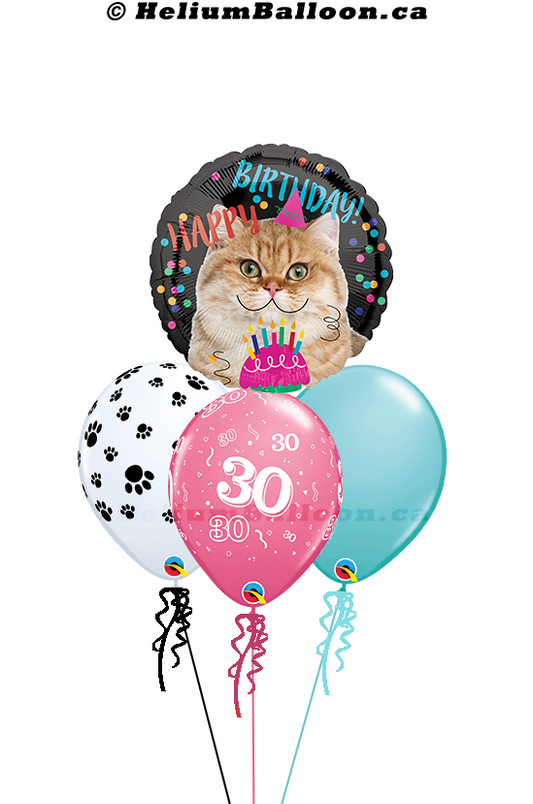 Bouquet Cat Happy Birthday ( Age 1 to 90 or Happy Birthday or Bonne Fête)