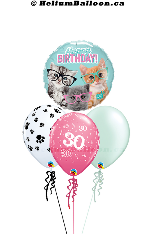 Bouquet Cool Cats with Eyeglasses Happy Birthday ( Age 1 to 90 or Happy Birthday or Bonne Fête)
