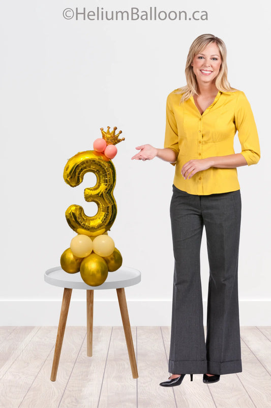 STANDARD Gold Number with Crown Balloon (Age 0 to 9)