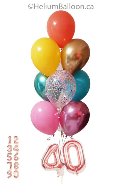 Make Your 10 Balloon Bouquet - CONFETTIS WITH SMALL NUMBERS - (Choose your Colors & Numbers)