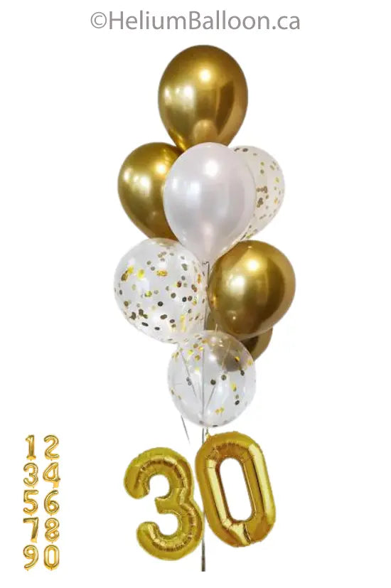 Make Your 10 Balloon Bouquet - CONFETTIS WITH SMALL NUMBERS - (Choose your Colors & Numbers)