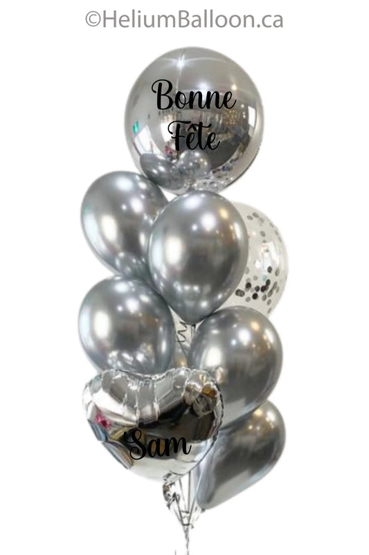 Personalized Elegant 9 Chrome Balloon Bouquet - Confettis & Heart (Colors Available)-personlized-balloon-montreal-delivered-ballon-personnalise-avec-texte-montreal