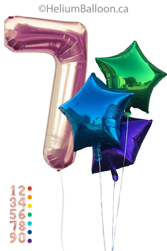 DUO-bouquet-rose-Gold-Number-balloon-with-Stars-chiffre-rose-or-helium-et-ballon-etoiles-montreal