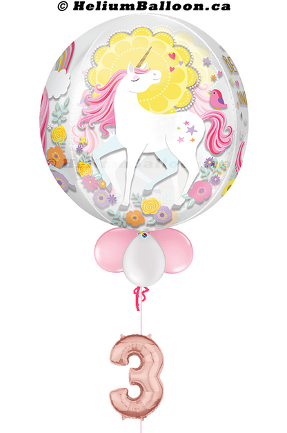 Ballon rond licorne magique (1 à 9 ans en option)