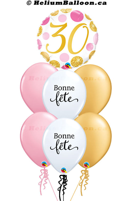 Super Bouquet Age 16/30/40/50/60/70th with Bonne Fête - Pink, Gold & Confetti