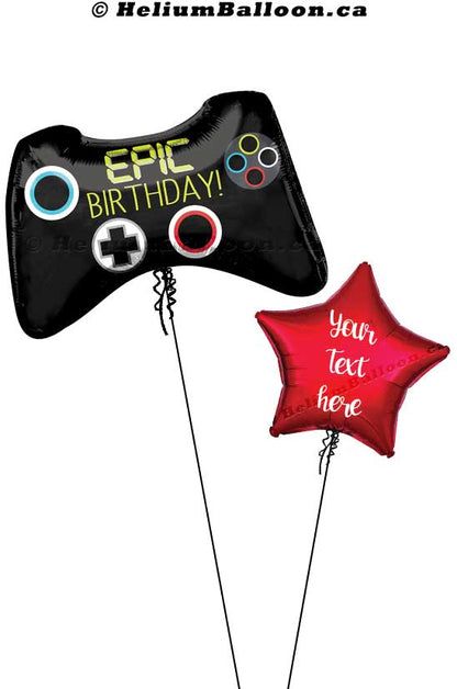Personalized Star With Super Game Controller - Mylar 28" Balloon