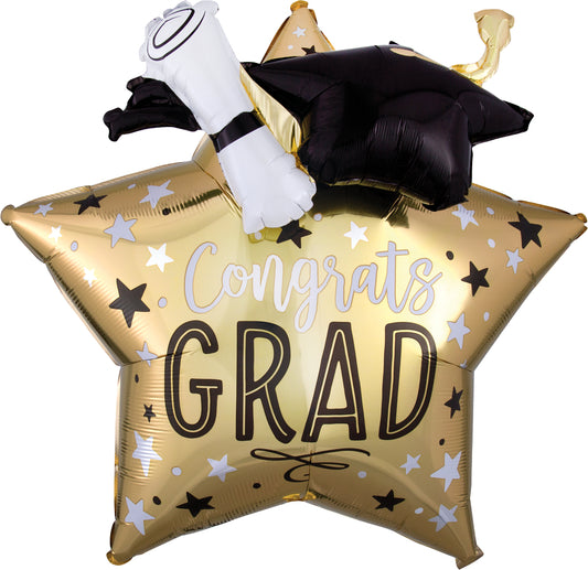 GRAD STAR CAP DIPLOMA - Ballon de graduation 3D 28 pouces