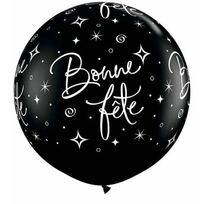 Géant Bonne Fête - Noir, Or et Argent Chrome - Ballon Latex 34''