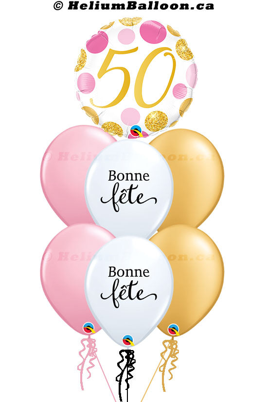 Super Bouquet Age 30/40/50/60/70th with Bonne Fête - Pink, Gold & Confetti
