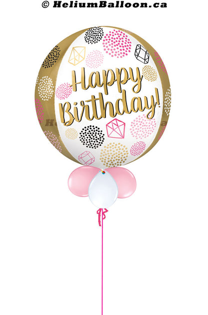 Happy Birthday - Rose et Or - Ballon Orbz 16"