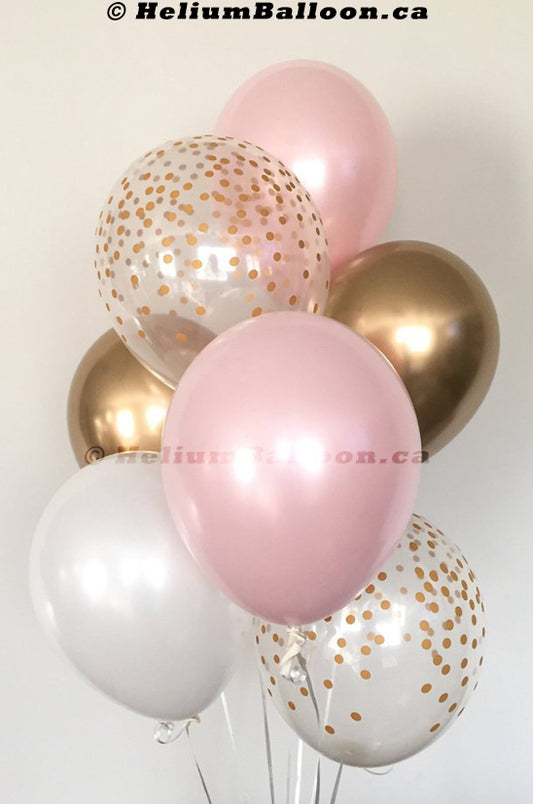Bouquet 6 Latex Balloons 11" Gold & Pink