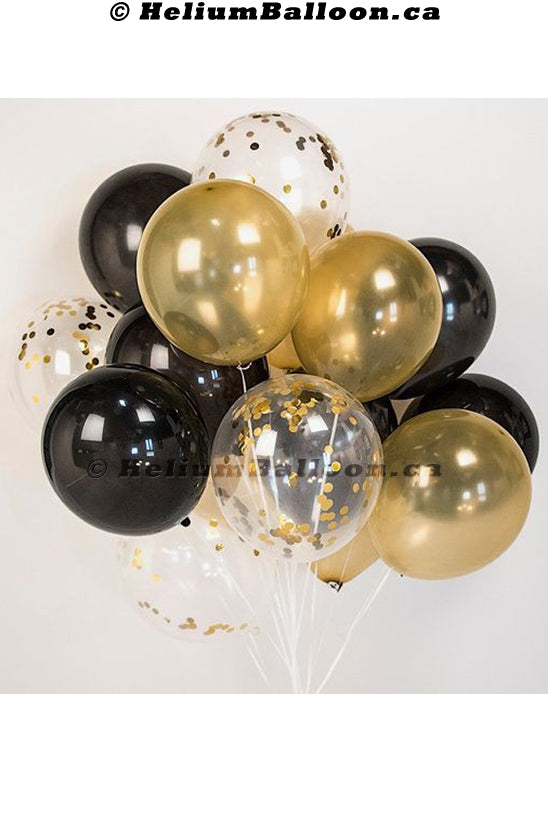 Bouquet 6 Balloons Gold - Black & Confettis