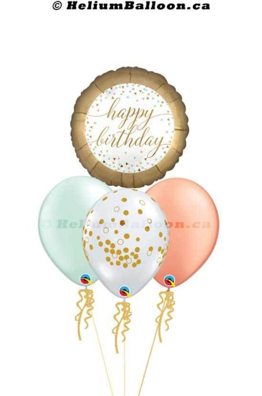 BQM3B0065-Happy birthday rose gold confetti mint helium balloon bouquets Delivery Montreal By HeliumBalloon.ca