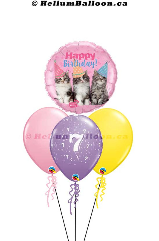 BQM3B0070 cute _three Cats_Happy birthday helium balloon bouquets Delivery Montreal By HeliumBalloon.ca