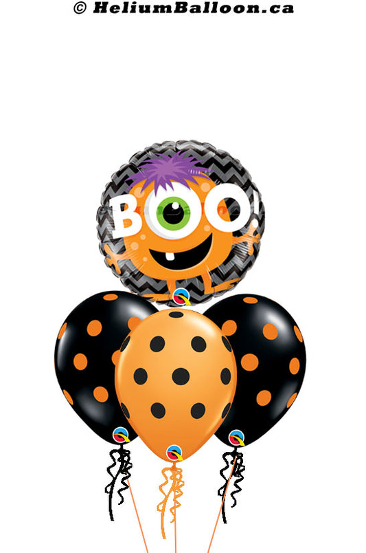 Bouquet Funny Boo Balloon 18" avec ballons orange et noirs à pois