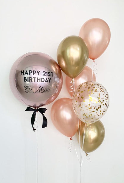 Personalized Custom Round Balloon 17" With 6 Latex Balloons 11" Pearl, Chrome Balloons & Confetti (Colors Available)