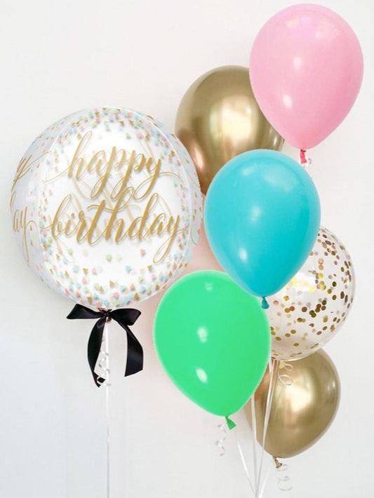 Happy Birthday - Confetti & Gold - Orbz Balloon 16"