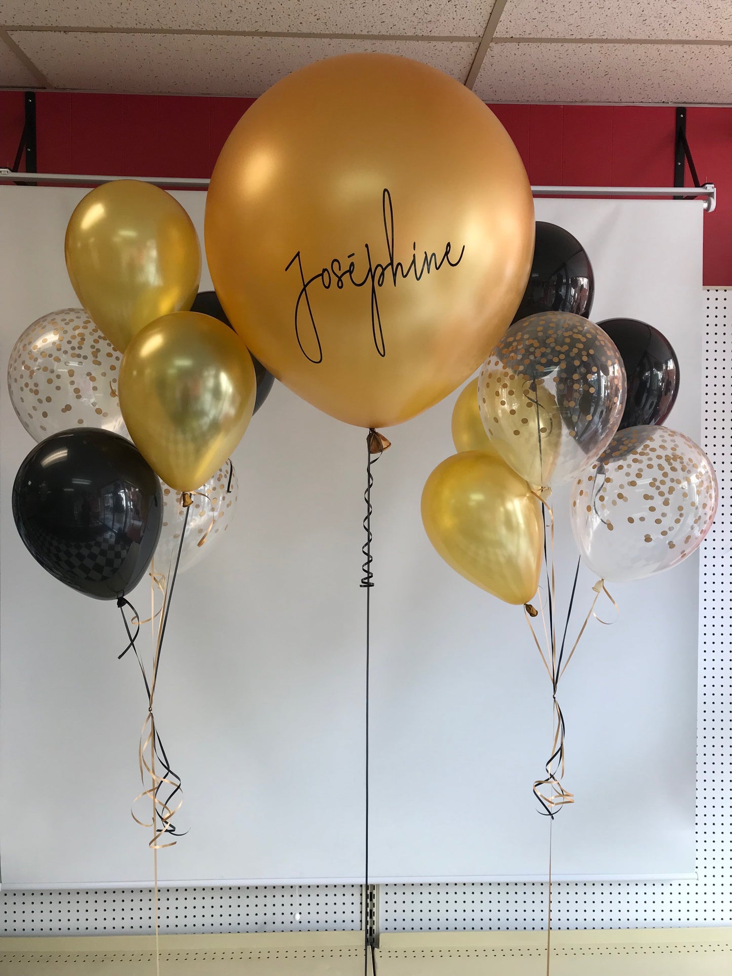 Kit Personalized 24'' Balloon With 2 Bouquets of 6 Latex Balloons 11" Black & Gold