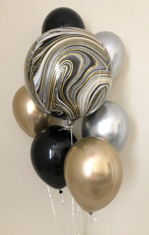 Bouquet 7 Ballons - Noir, Argent & Or 